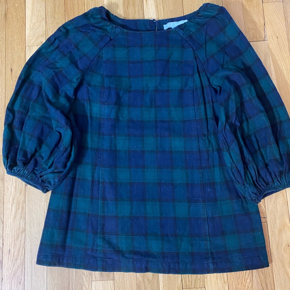 Hill House Blue and Green Puff Sleeve Blouse